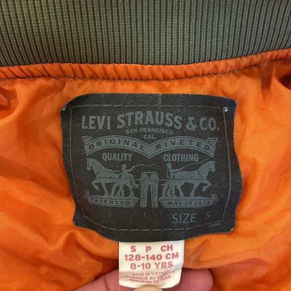 Levi's Bomber Jacket Boys Small Green Nylon Logo Embroidered Patch Zipsw/pockets - Picture 6 of 15
